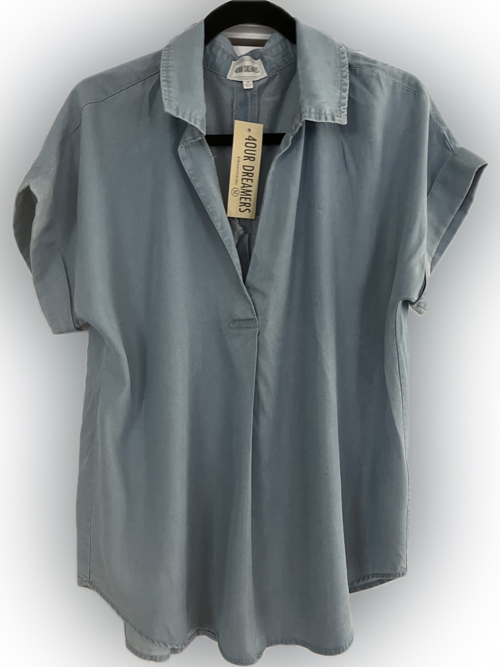 4.0 by Dreamers Dusty Blue Short Sleeve V-Neck Blouse